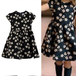 Tartine et Chocolat Navy and Cream Floral Flare Dress with Iridescent Gold